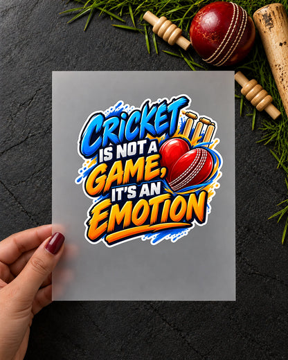 Cricket Is Emotion iron-on patch in hand