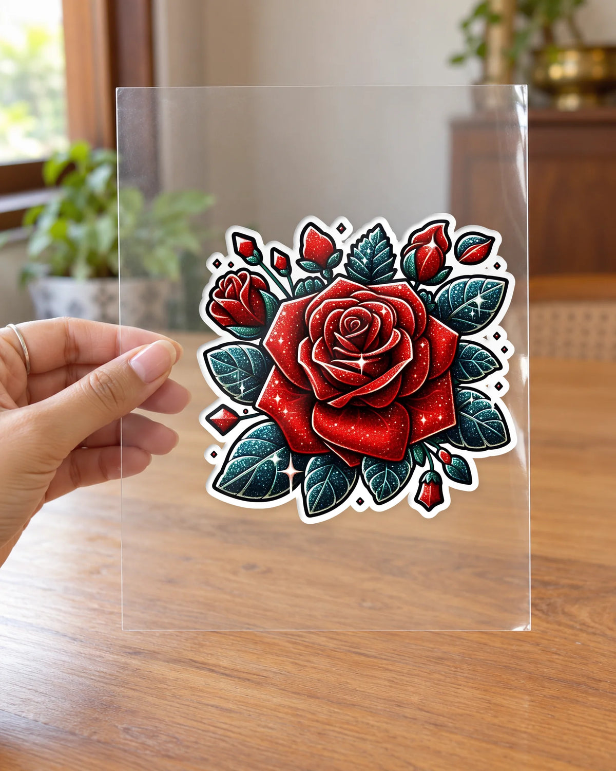 Crimson Bloom hard surface patch on clear film