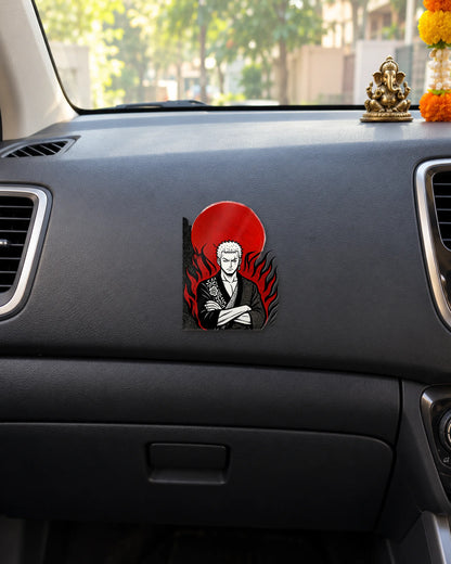Crimson Flame Sentinel sticker mockup