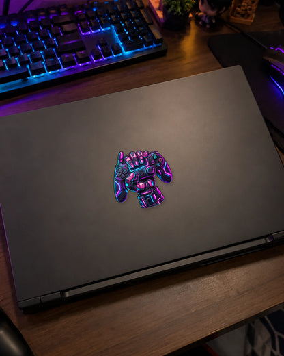 Cyber Gamer Fist gamer patch on a gaming laptop