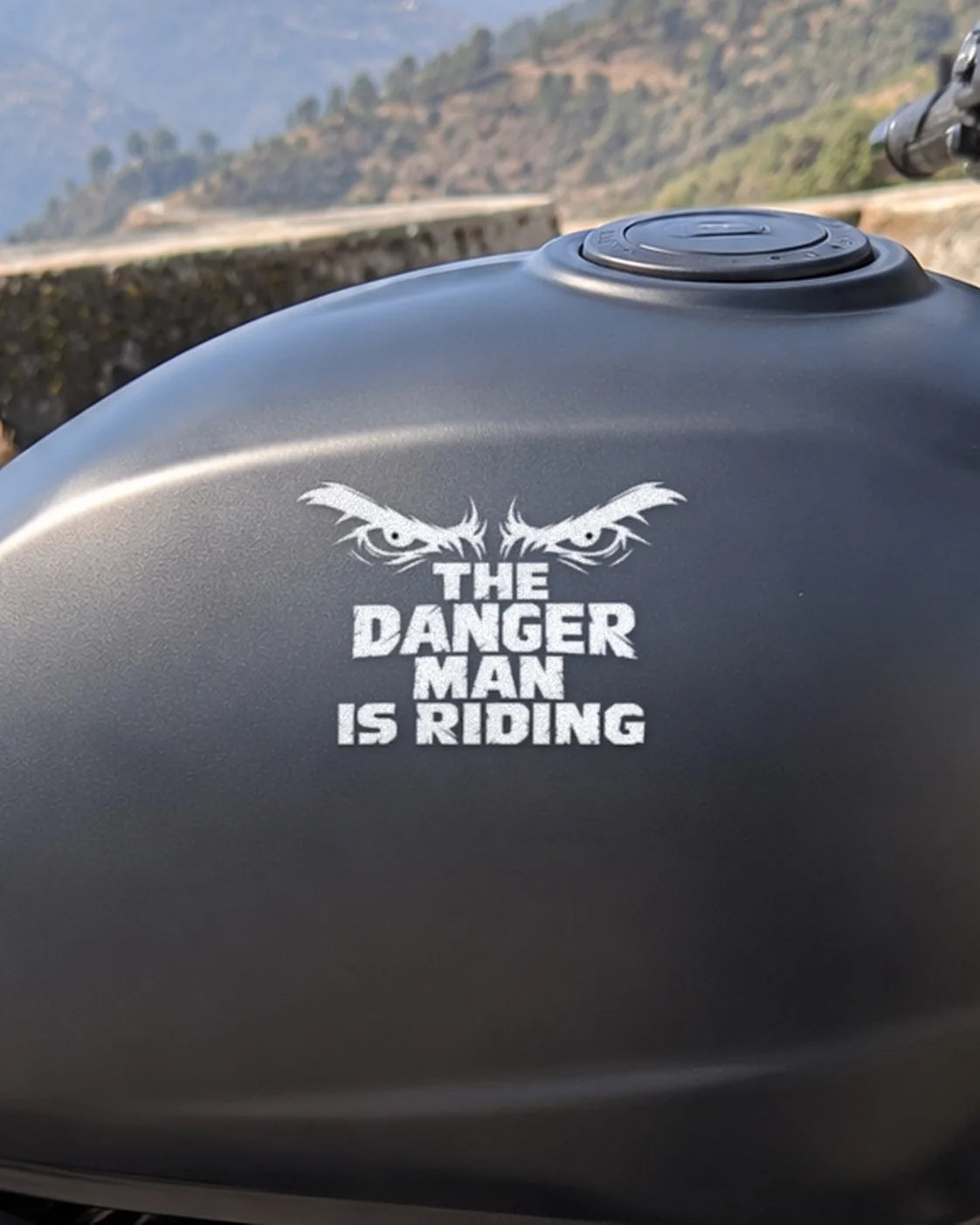 Danger Man Riding bike patch in white ink on a bike