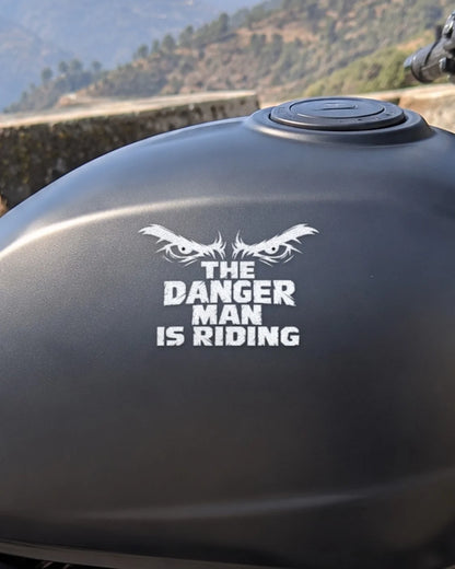 Danger Man Riding bike patch in white ink on a bike