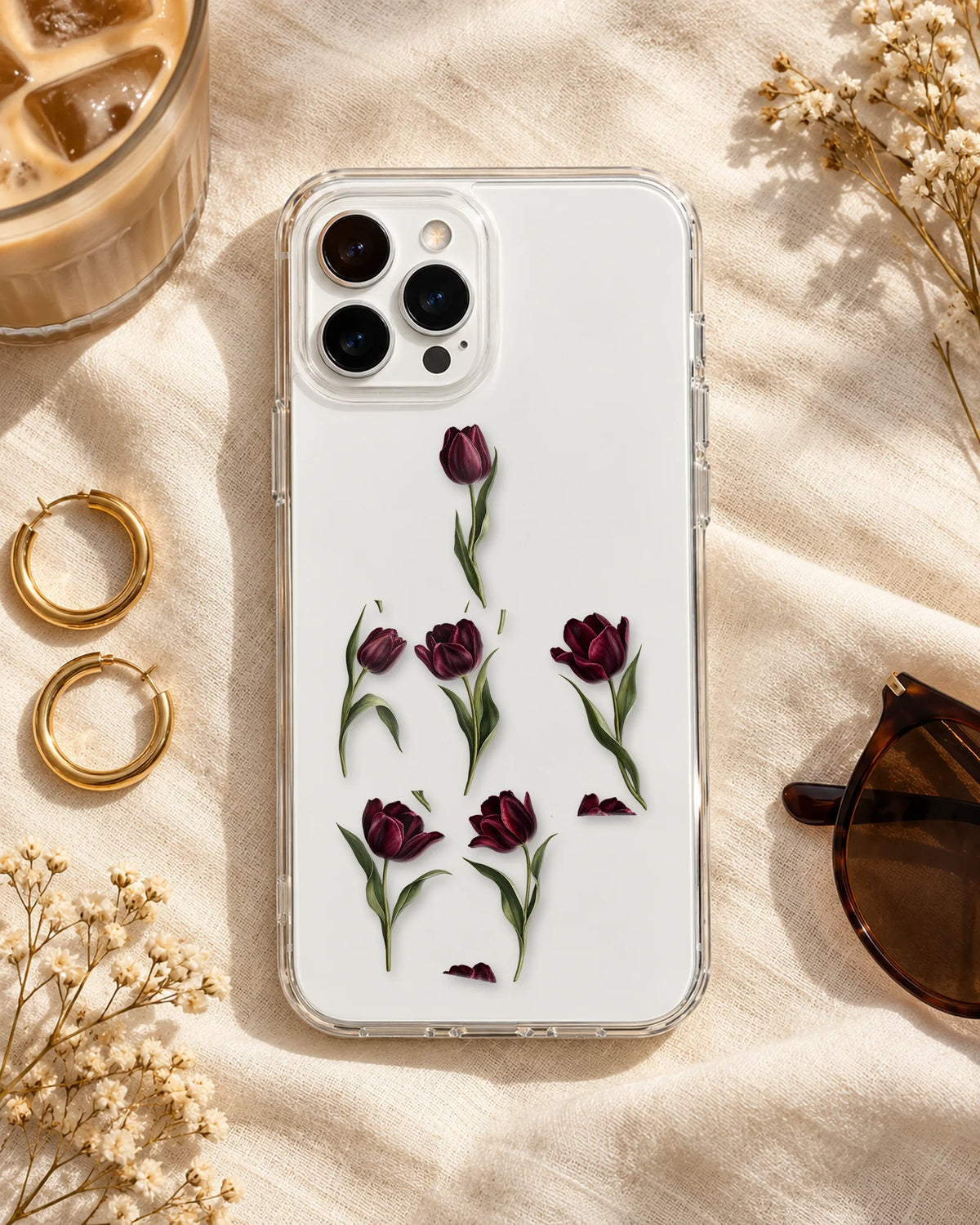 Dark Tulips pieces arranged on a phone