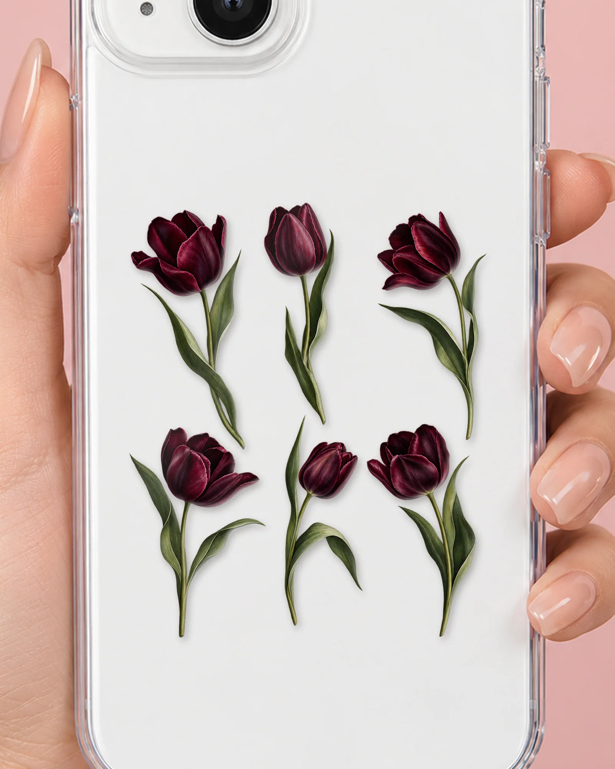 Dark Tulips phone case close-up