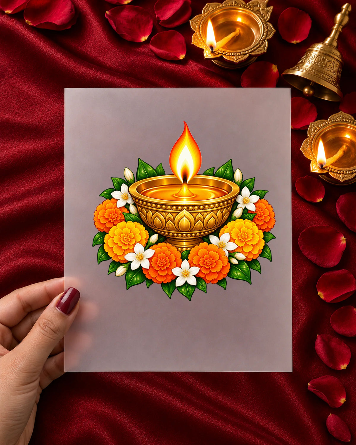 Diwali Diya iron-on patch in hand