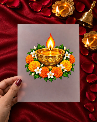Diwali Diya iron-on patch in hand