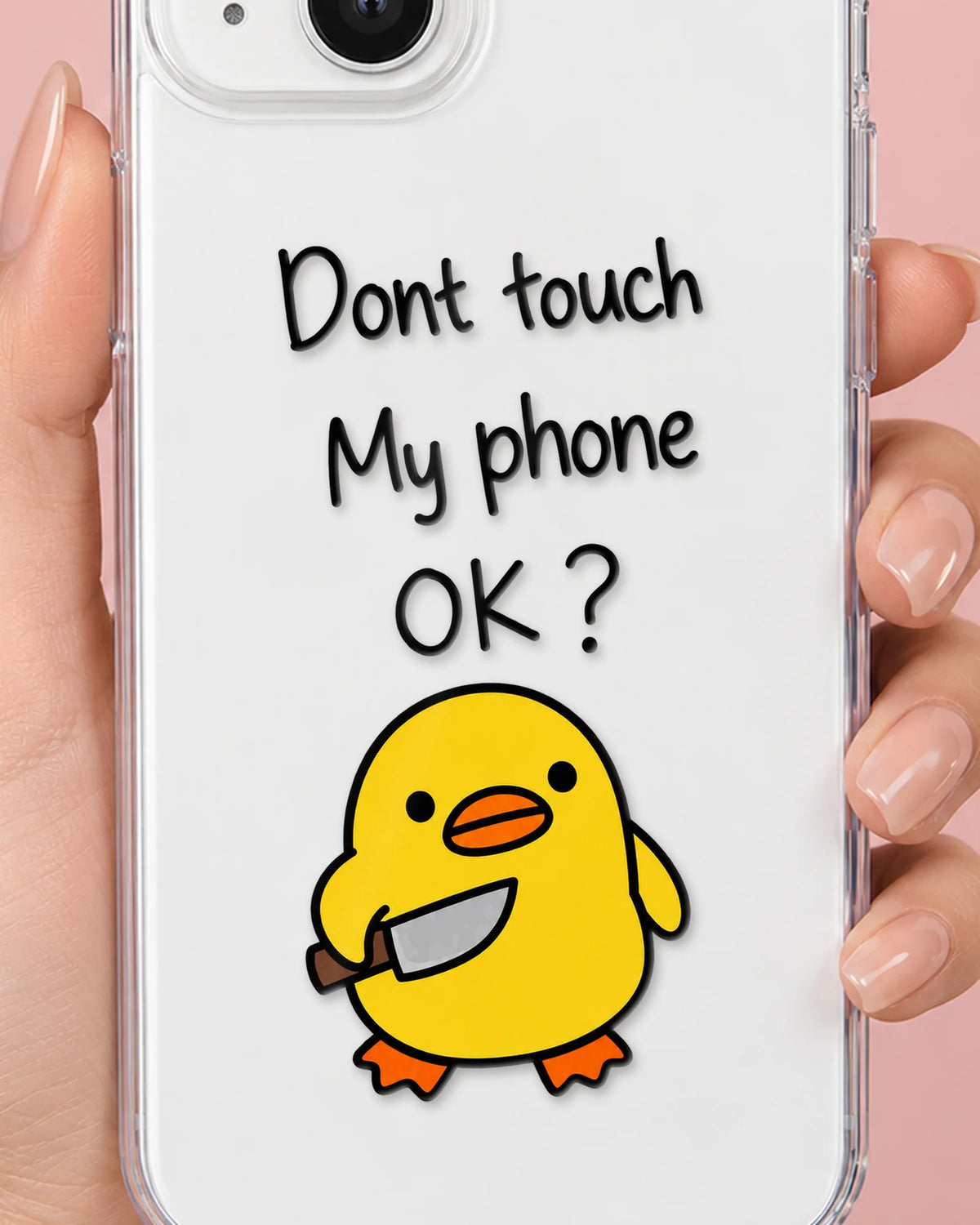 Duck Off phone case close-up