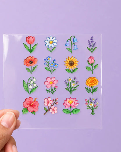 Doodle Blooms mini hard surface patch sheet on clear film