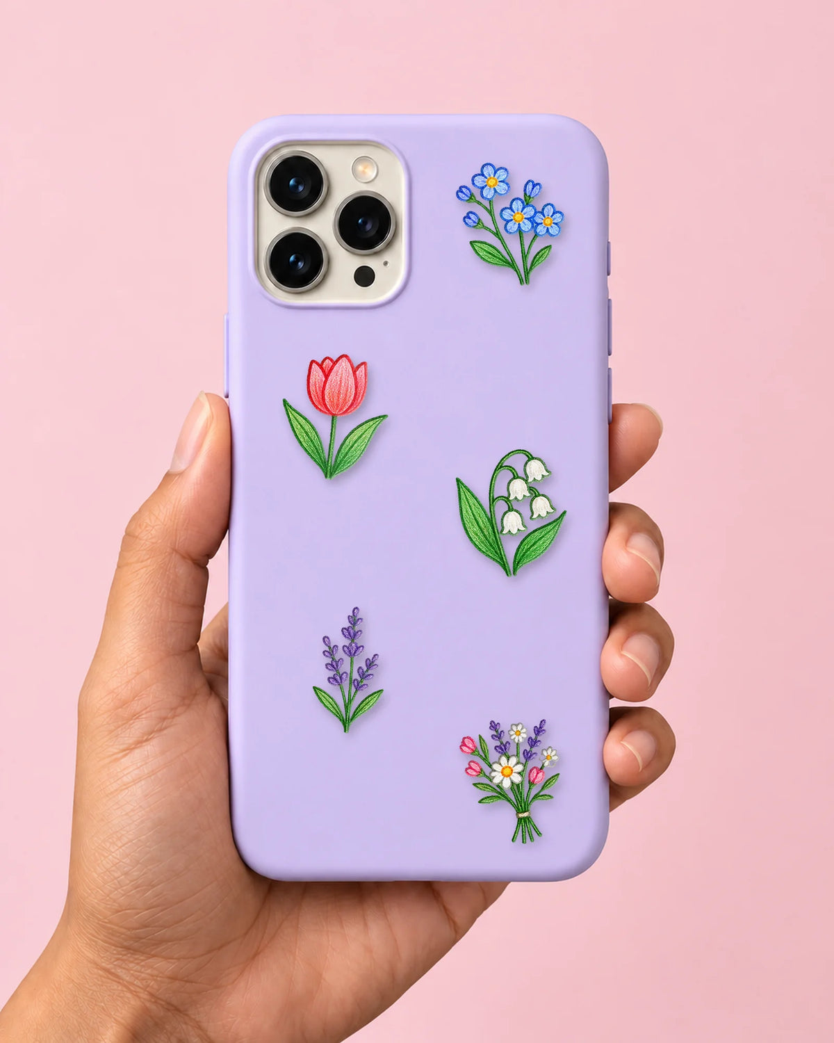Doodle Blooms mini patches on a phone case