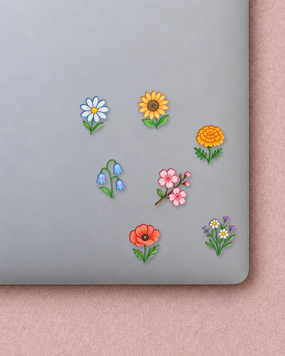 Doodle Blooms mini patches on a laptop