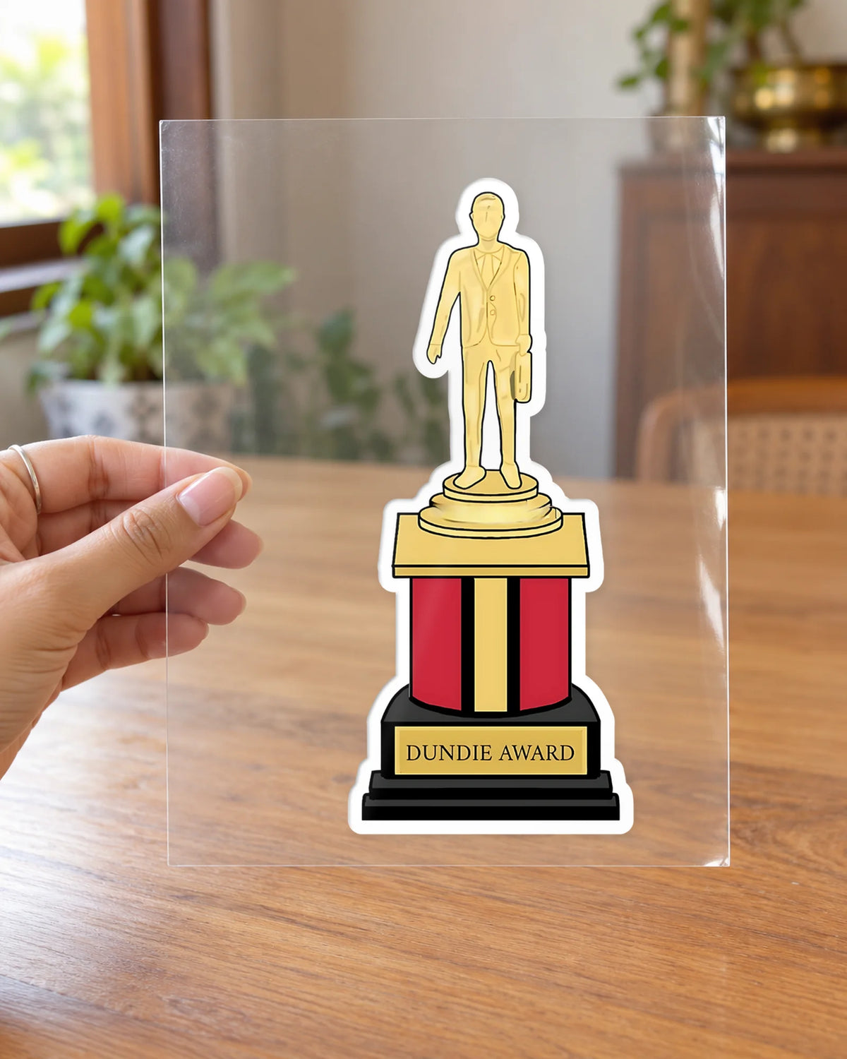 Dundie Award hard surface patch on clear film