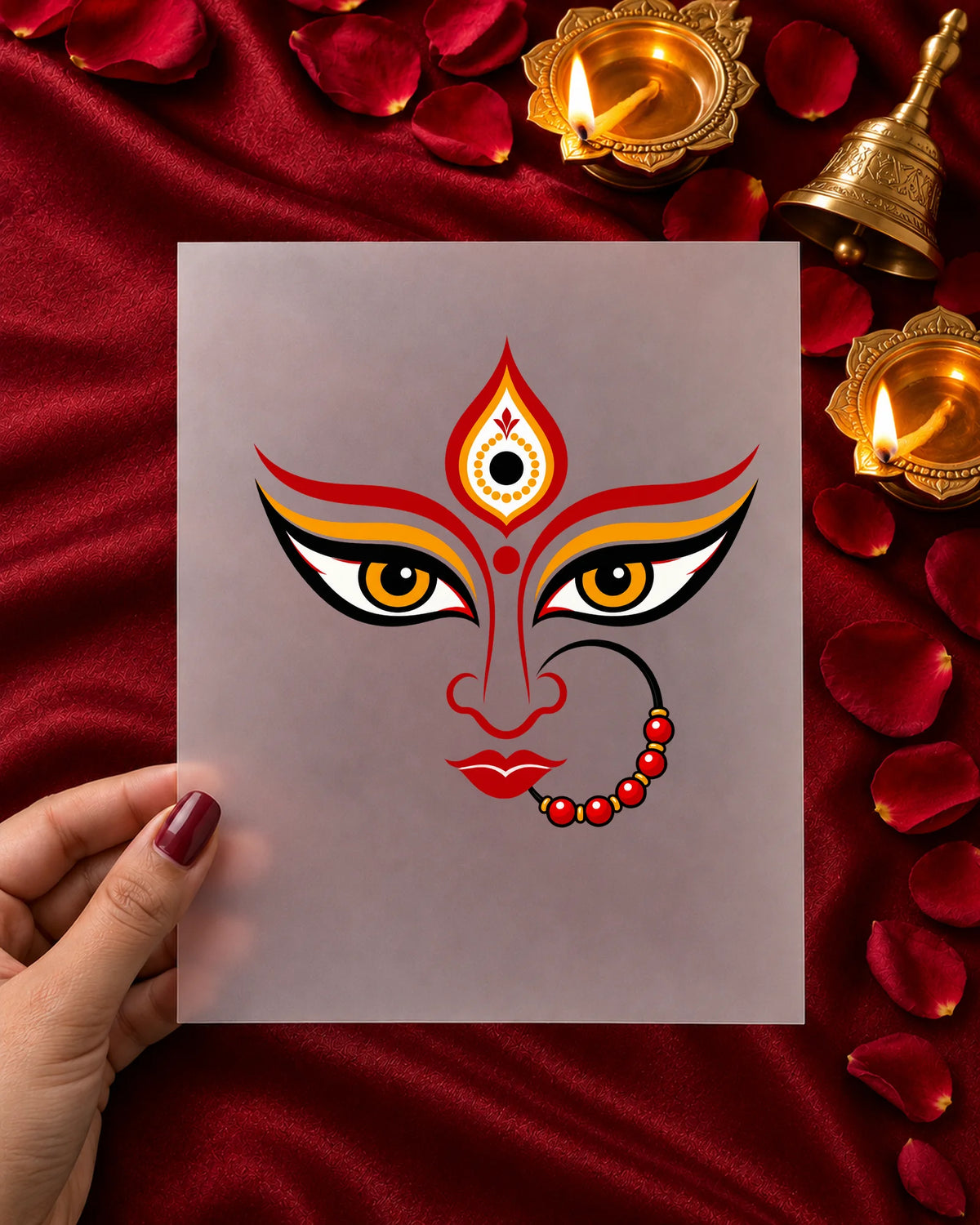 Maa Ke Nayan iron-on patch in hand