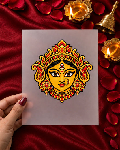 Maa Durga iron-on patch in hand