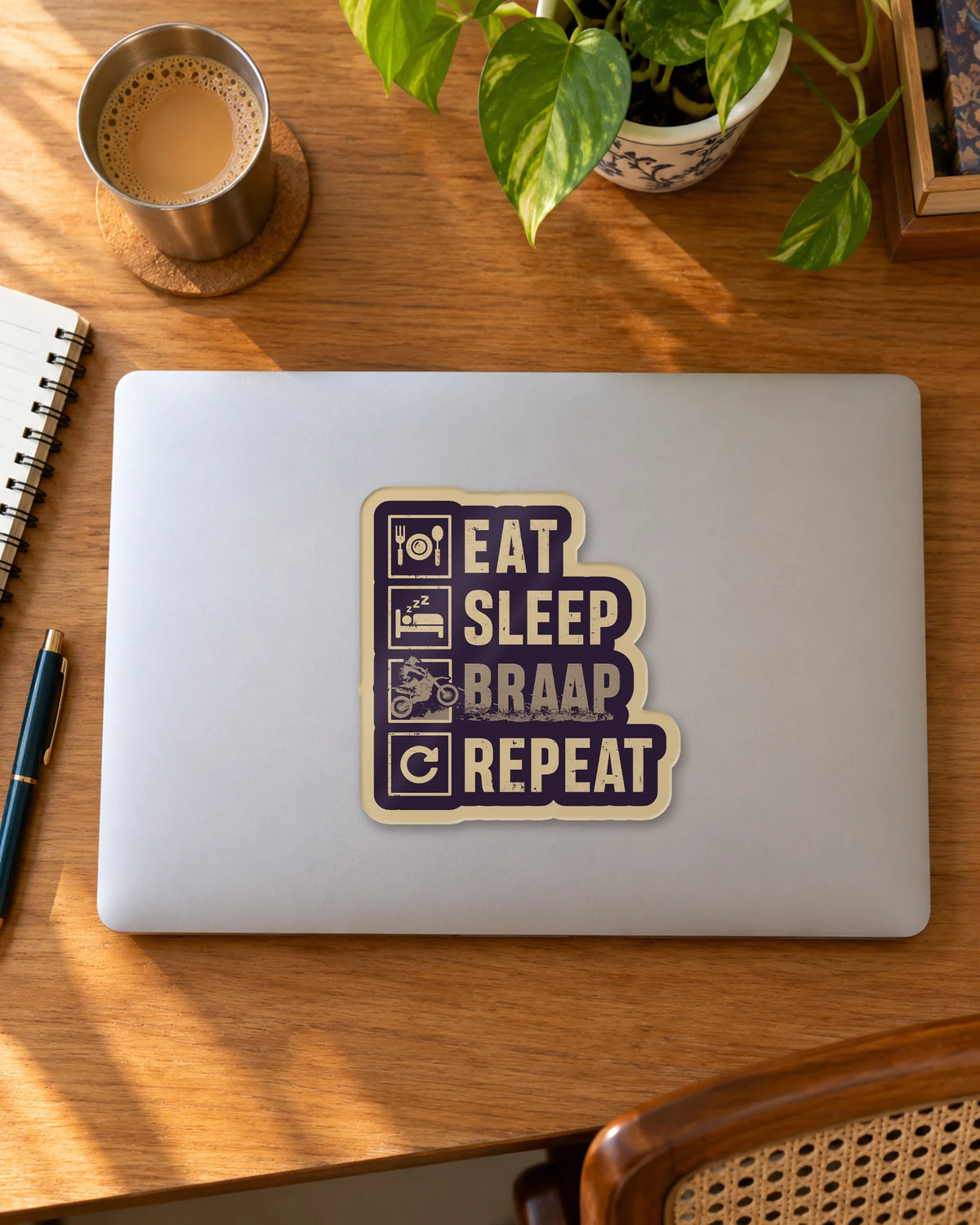 Eat Sleep Braap Repeat hard surface patch mockup