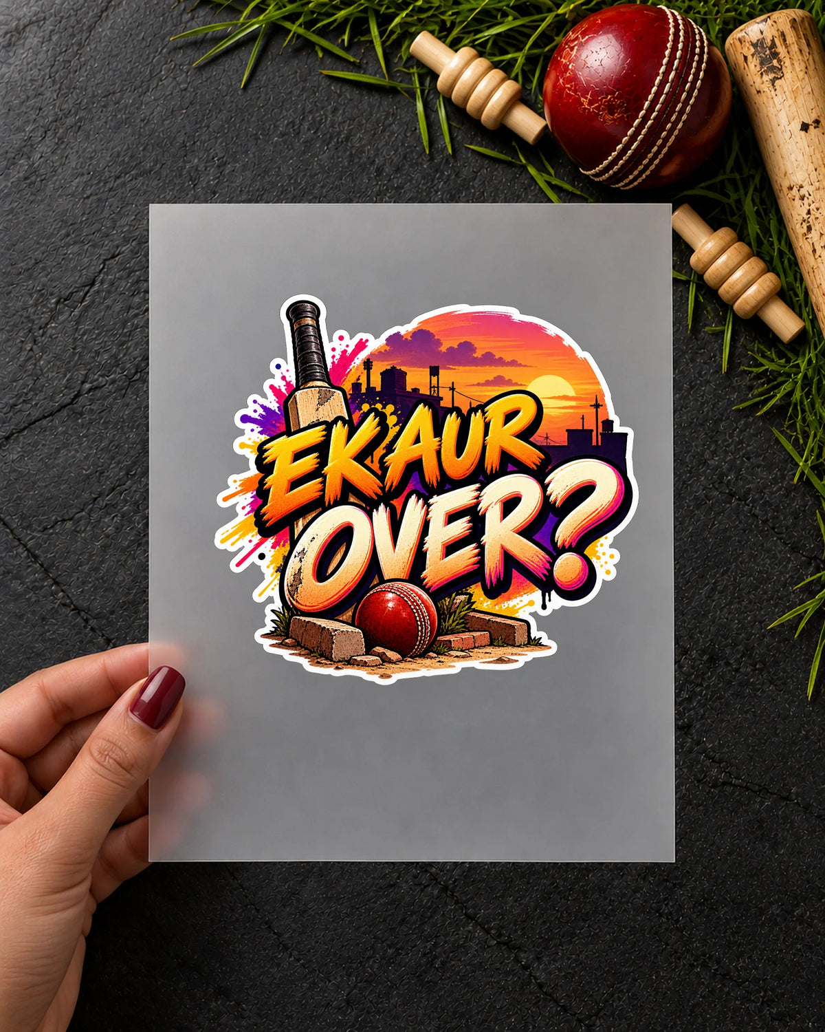 Ek Aur Over iron-on patch in hand