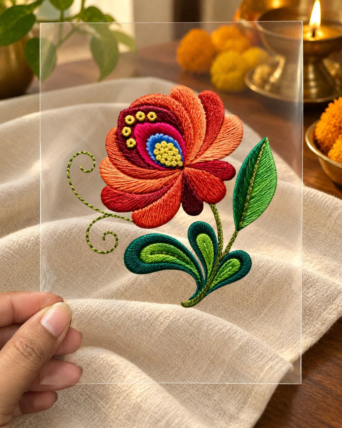 Ember Bloom embroidery-look iron-on patch | Thread Theory