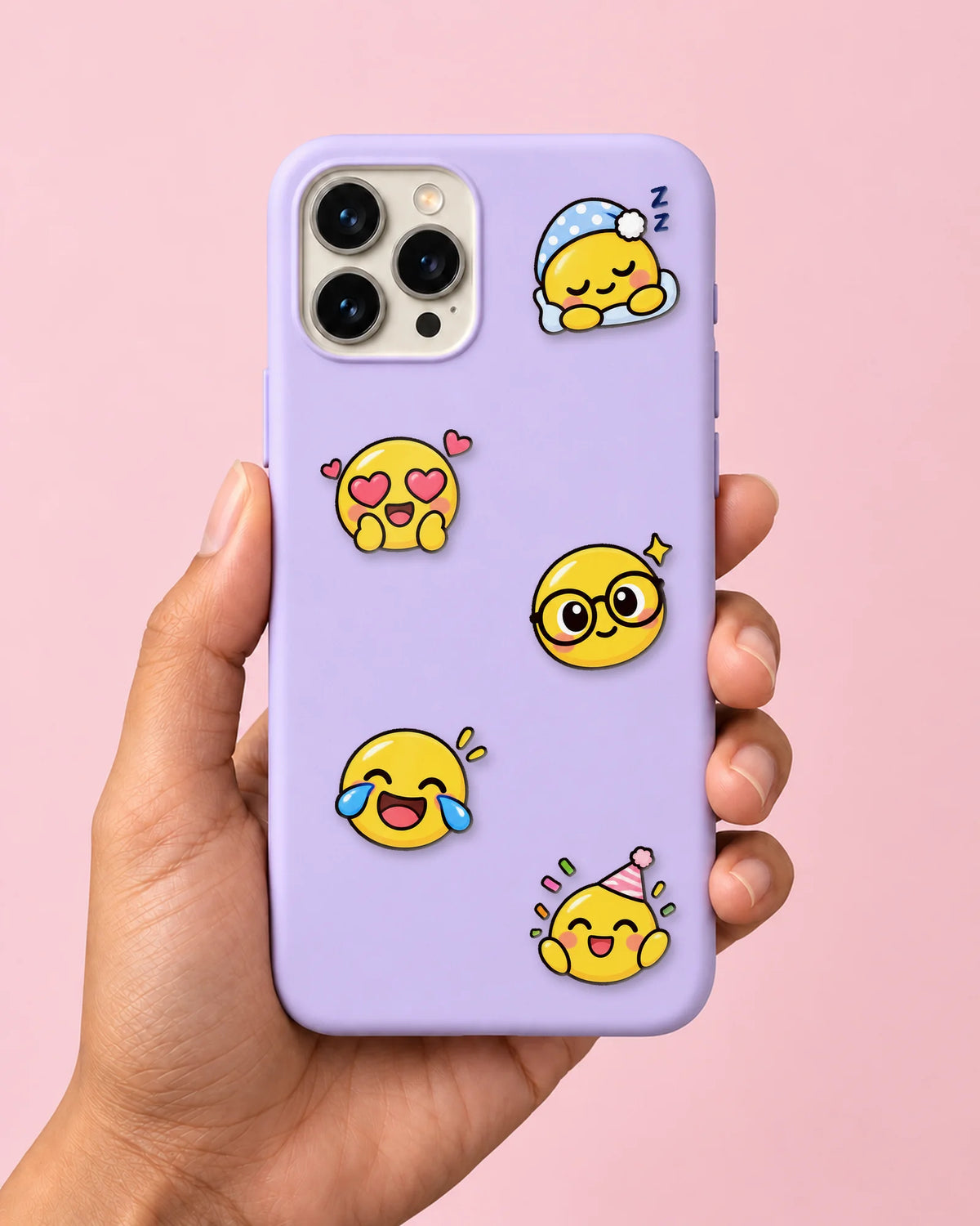 Emoji Mood mini patches on a phone case