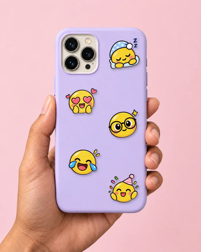 Emoji Mood mini patches on a phone case