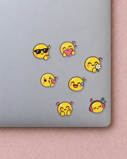 Emoji Mood mini patches on a laptop