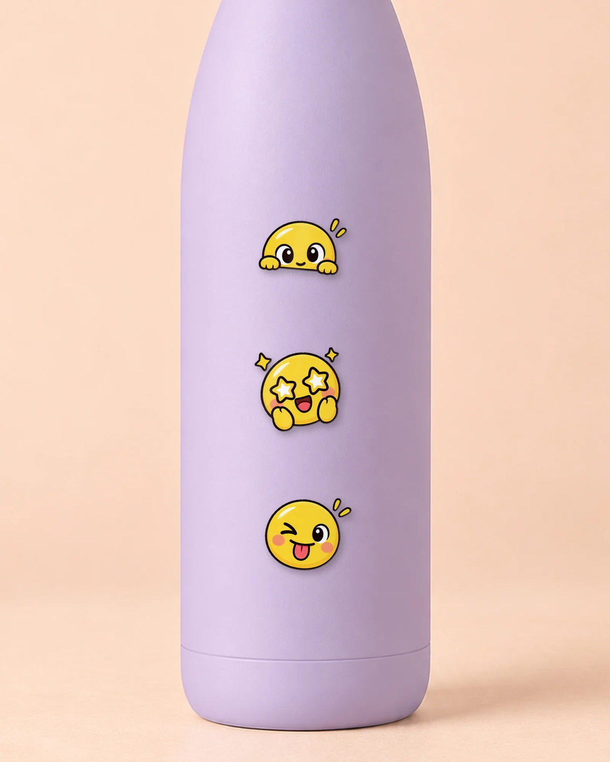 Emoji Mood mini patches on a water bottle