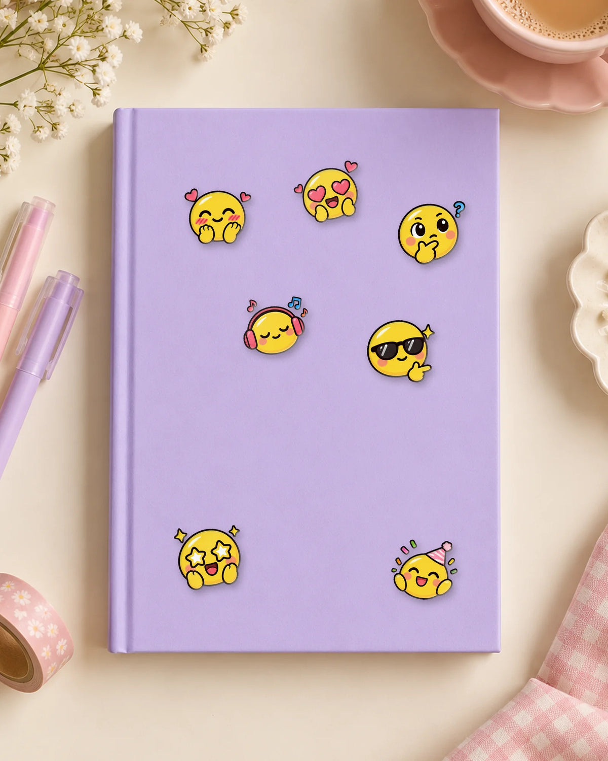 Emoji Mood mini patches on a journal