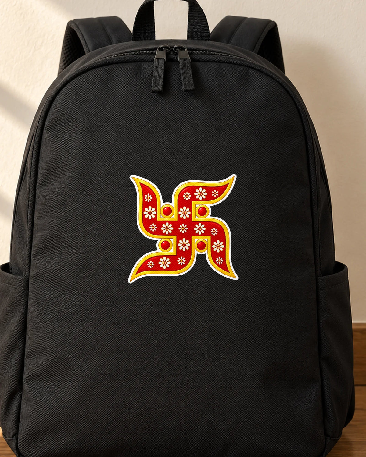 Phool Swastik iron-on patch on clothes