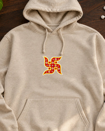 Phool Swastik iron-on patch on clothes