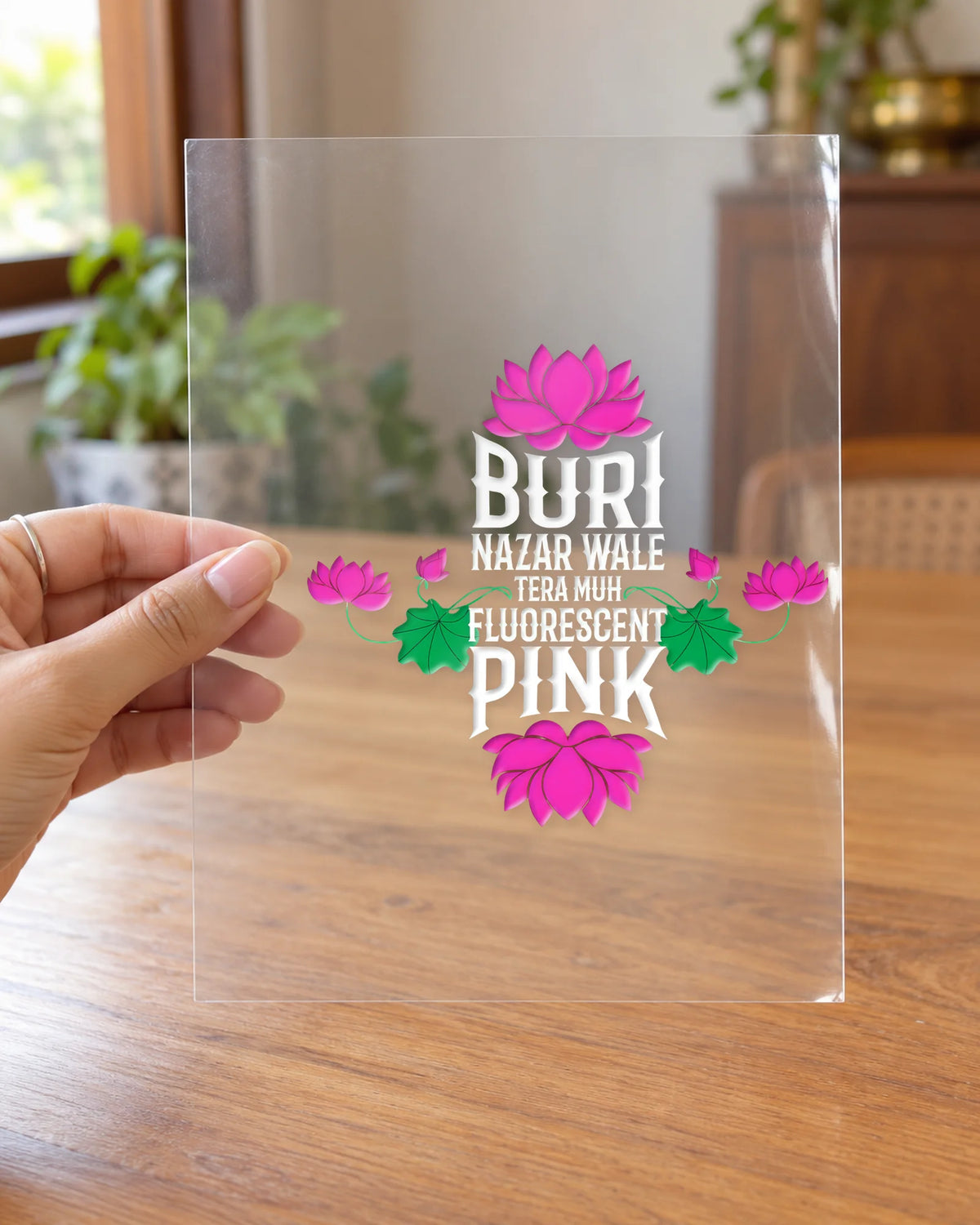 Fluorescent Pink Drishti Blocker hard surface patch on clear film