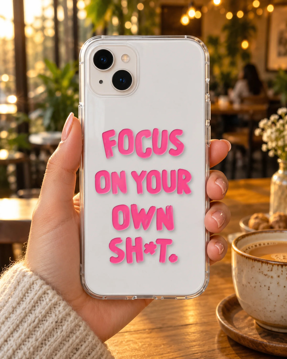 Focus Mode on a phone at a cafe