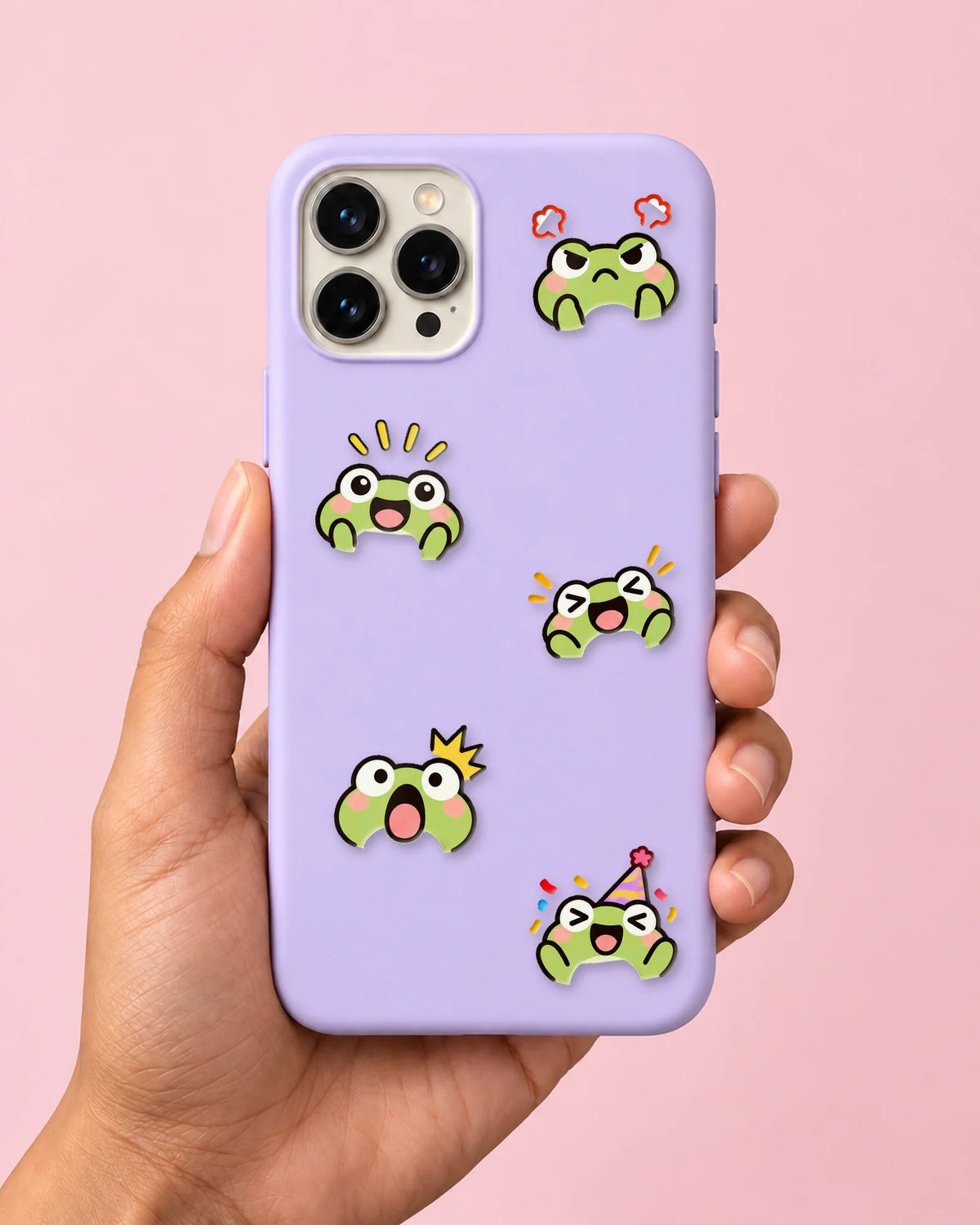 Froggy Feels mini patches on a phone case