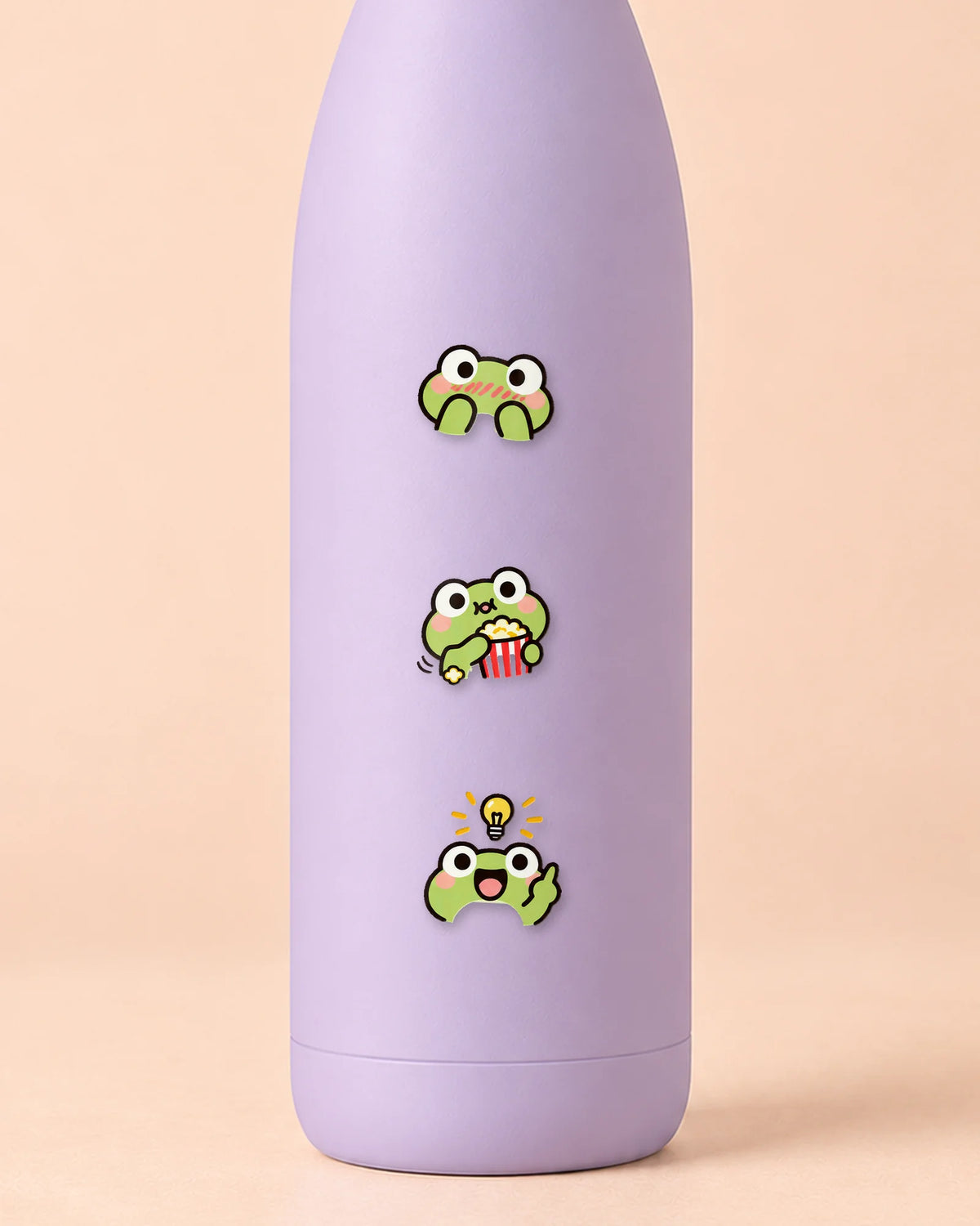 Froggy Feels mini patches on a water bottle