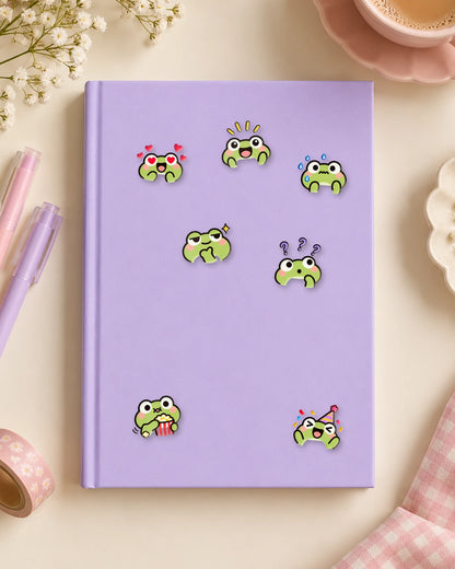 Froggy Feels mini patches on a journal