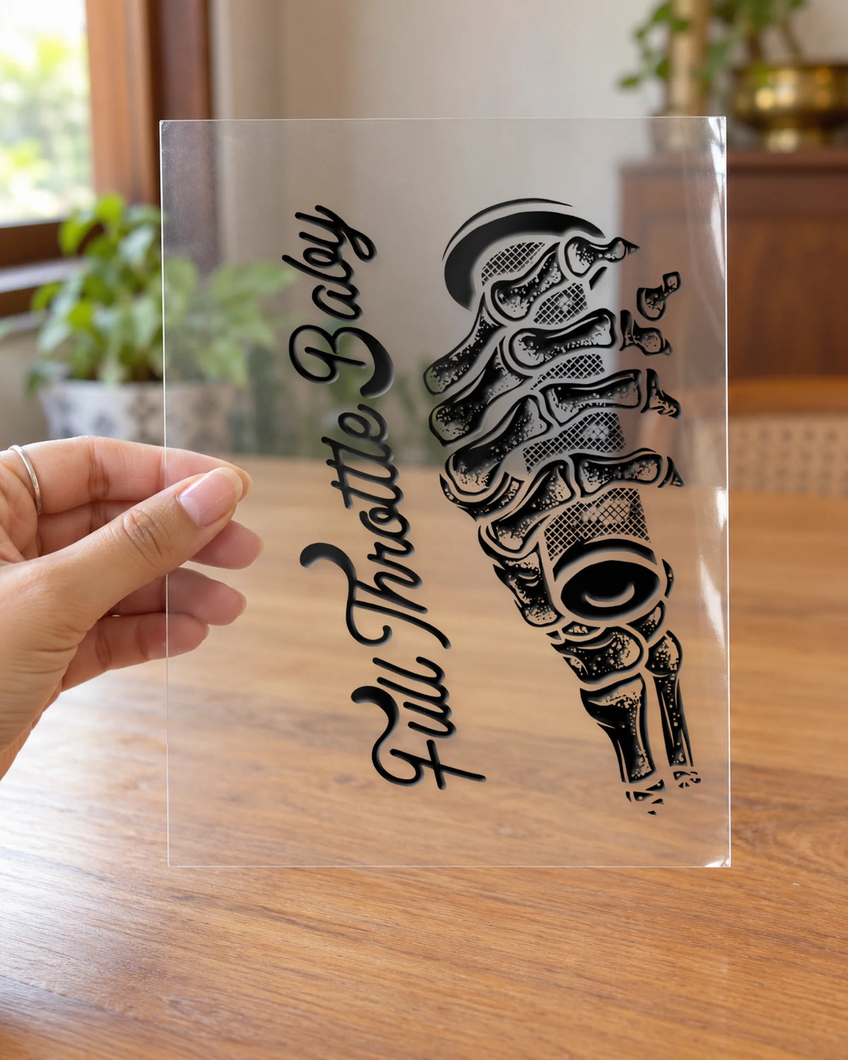 Full Throttle Baby hard surface patch on clear film