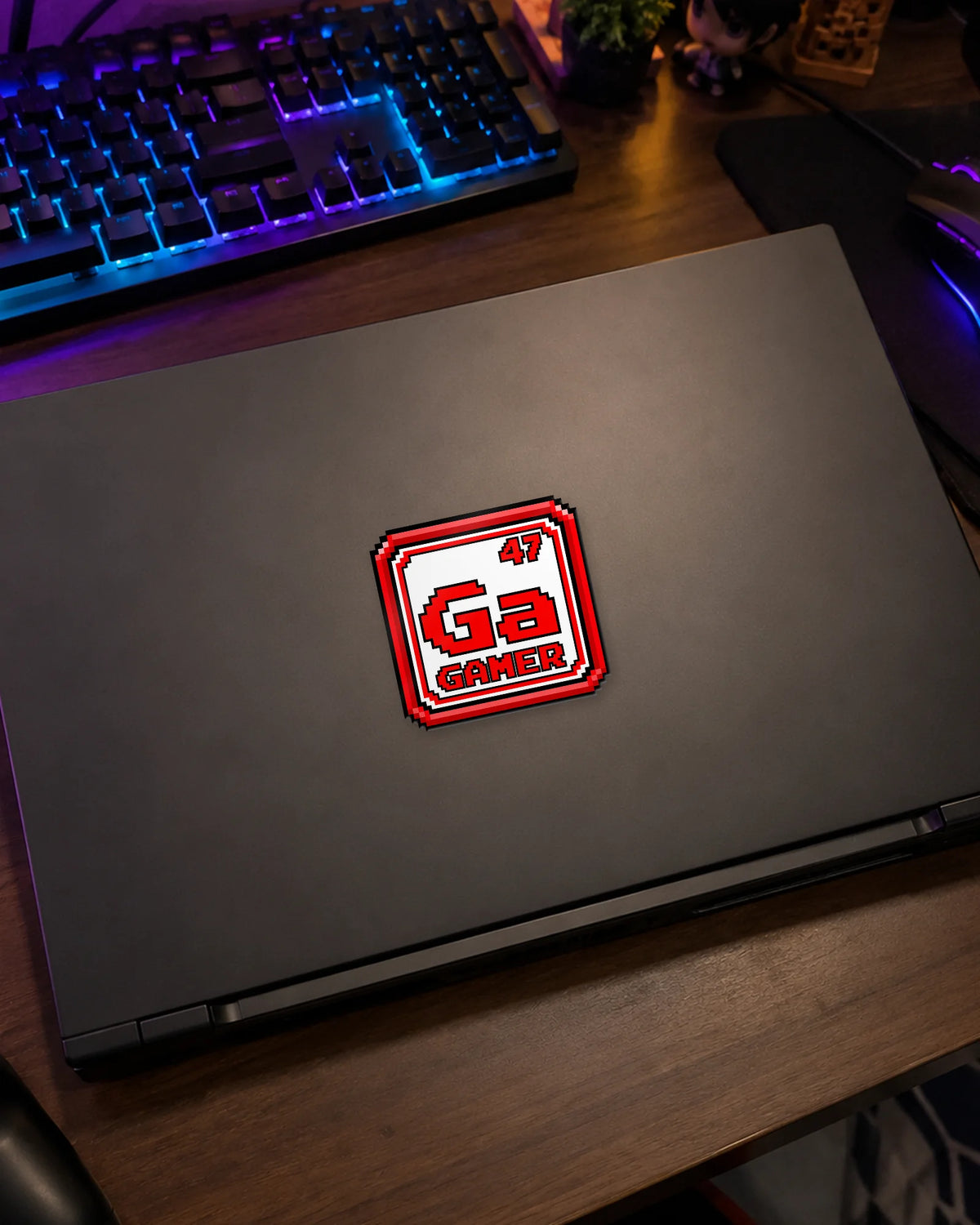 Ga Gamer gamer patch on a gaming laptop