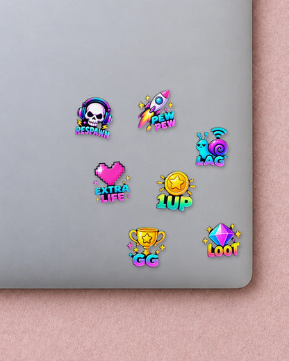 Game On mini patches on a laptop