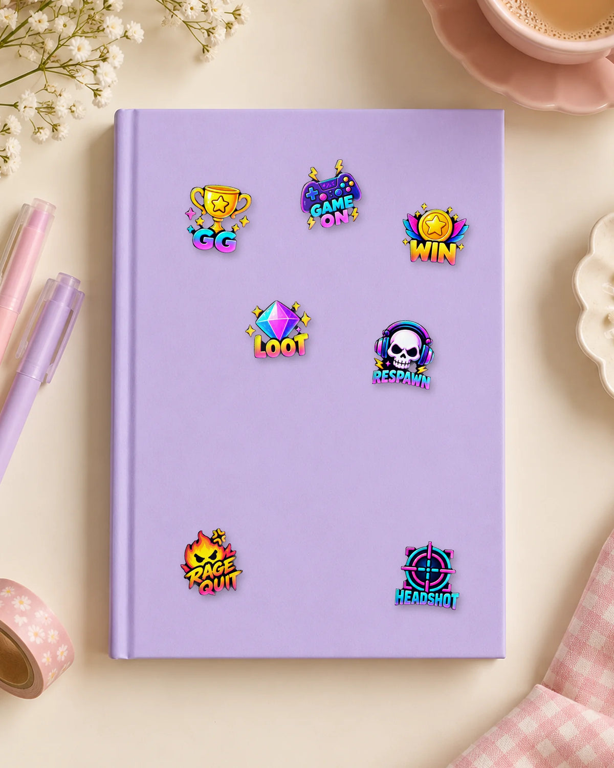 Game On mini patches on a journal