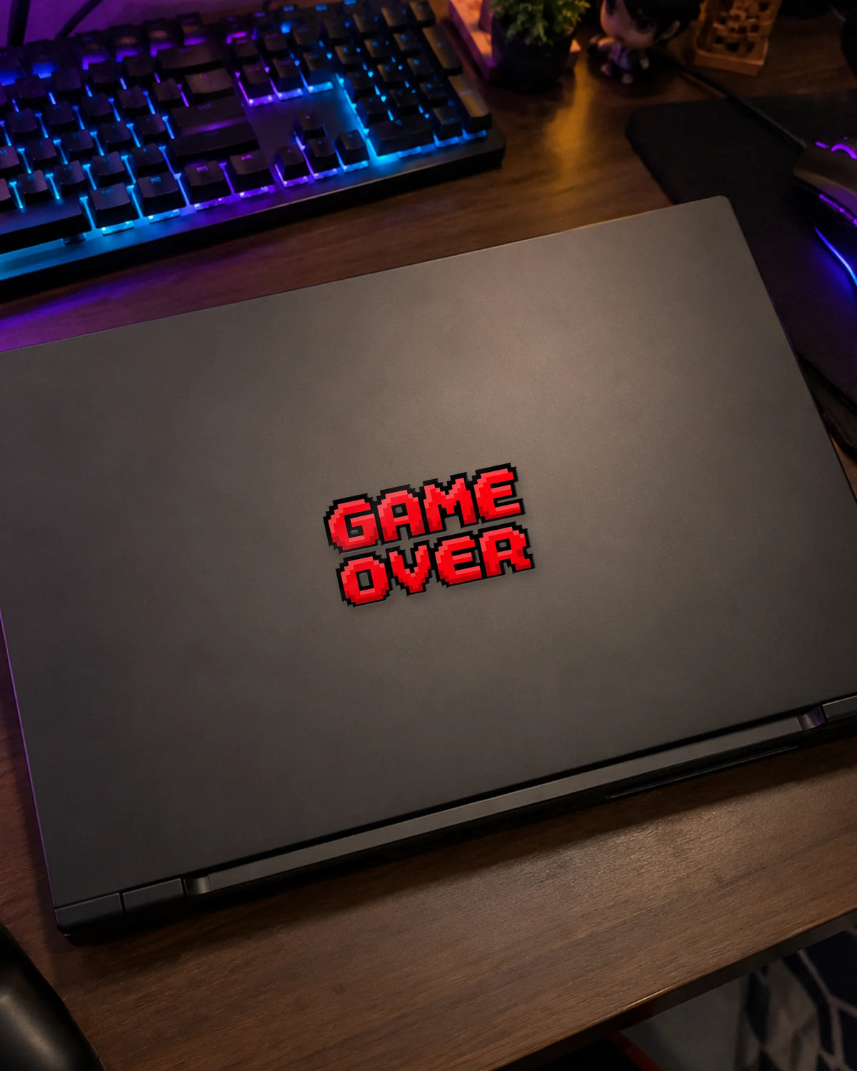 Game Over gamer patch on a gaming laptop