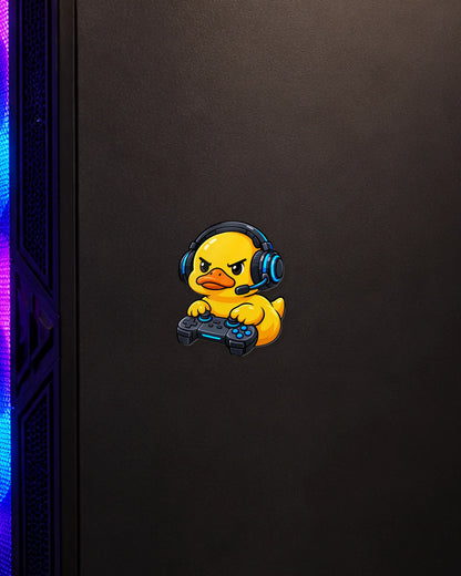 Gamer Duck gamer patch on a gaming PC cabinet