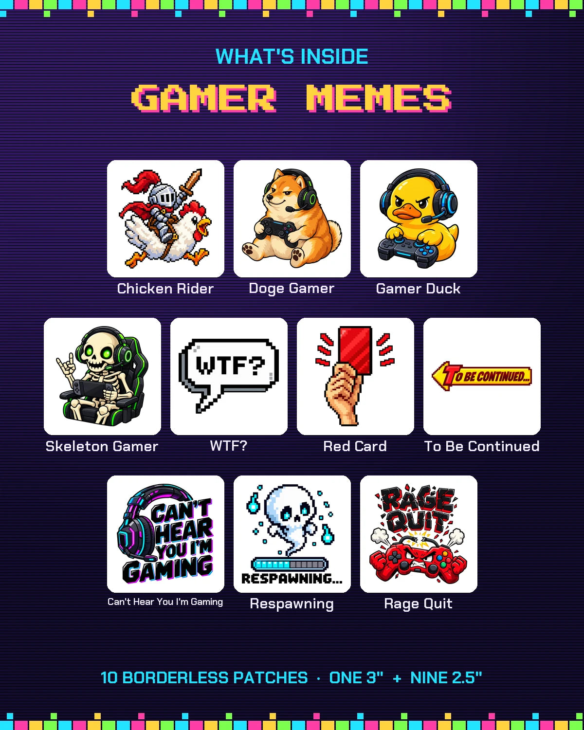 Gamer Memes Pack: 10 gamer patches what's inside