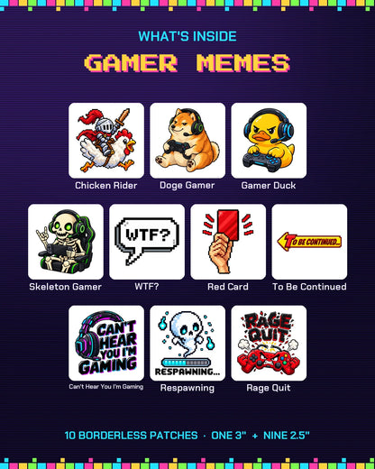Gamer Memes Pack: 10 gamer patches what's inside