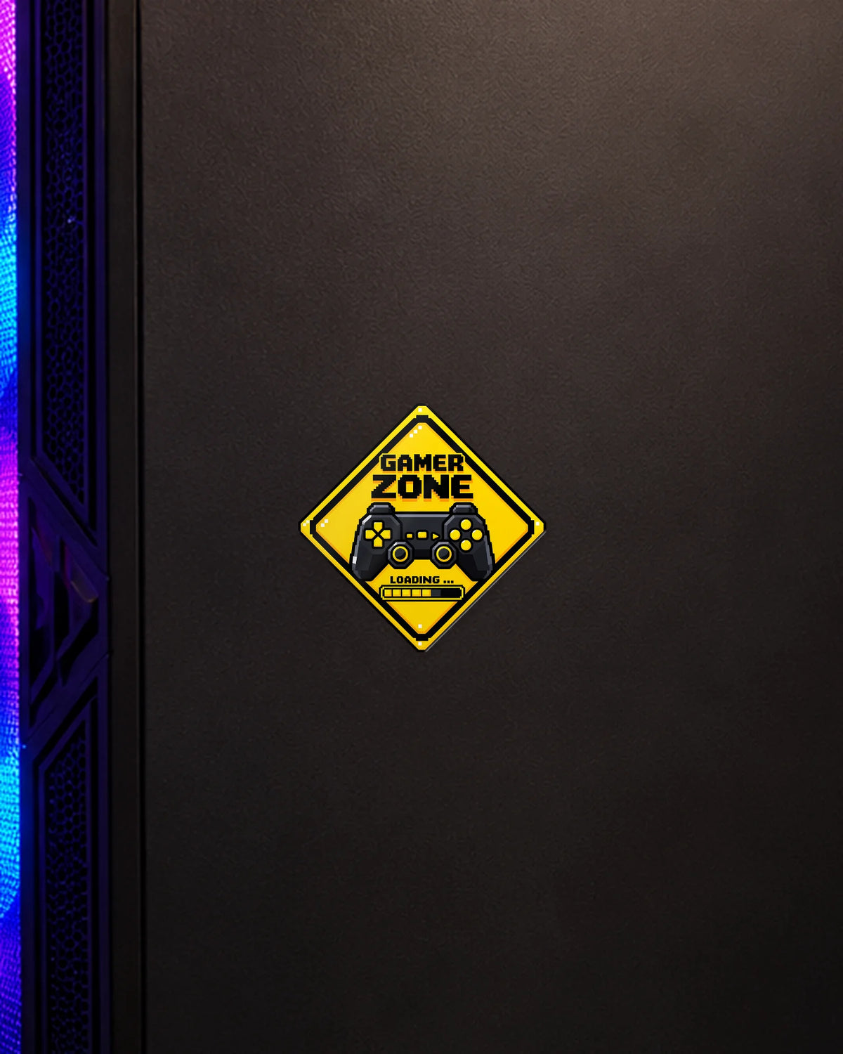 Gamer Zone gamer patch on a gaming PC cabinet