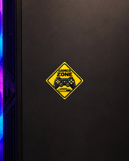 Gamer Zone gamer patch on a gaming PC cabinet