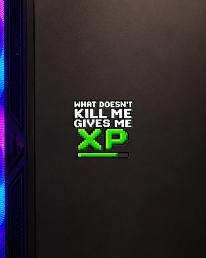 Gives Me XP gamer patch on a gaming PC cabinet