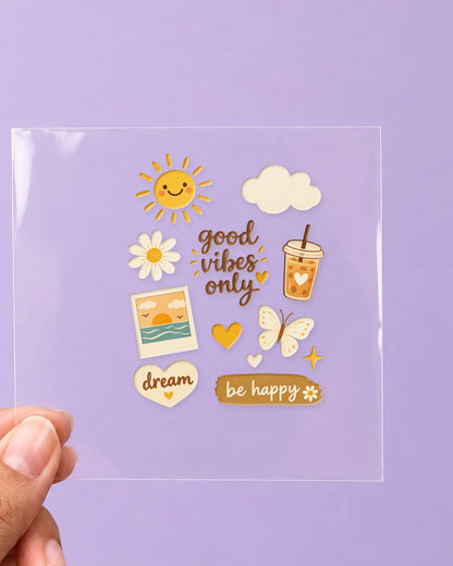 Good Vibes Only: all pieces on clear film