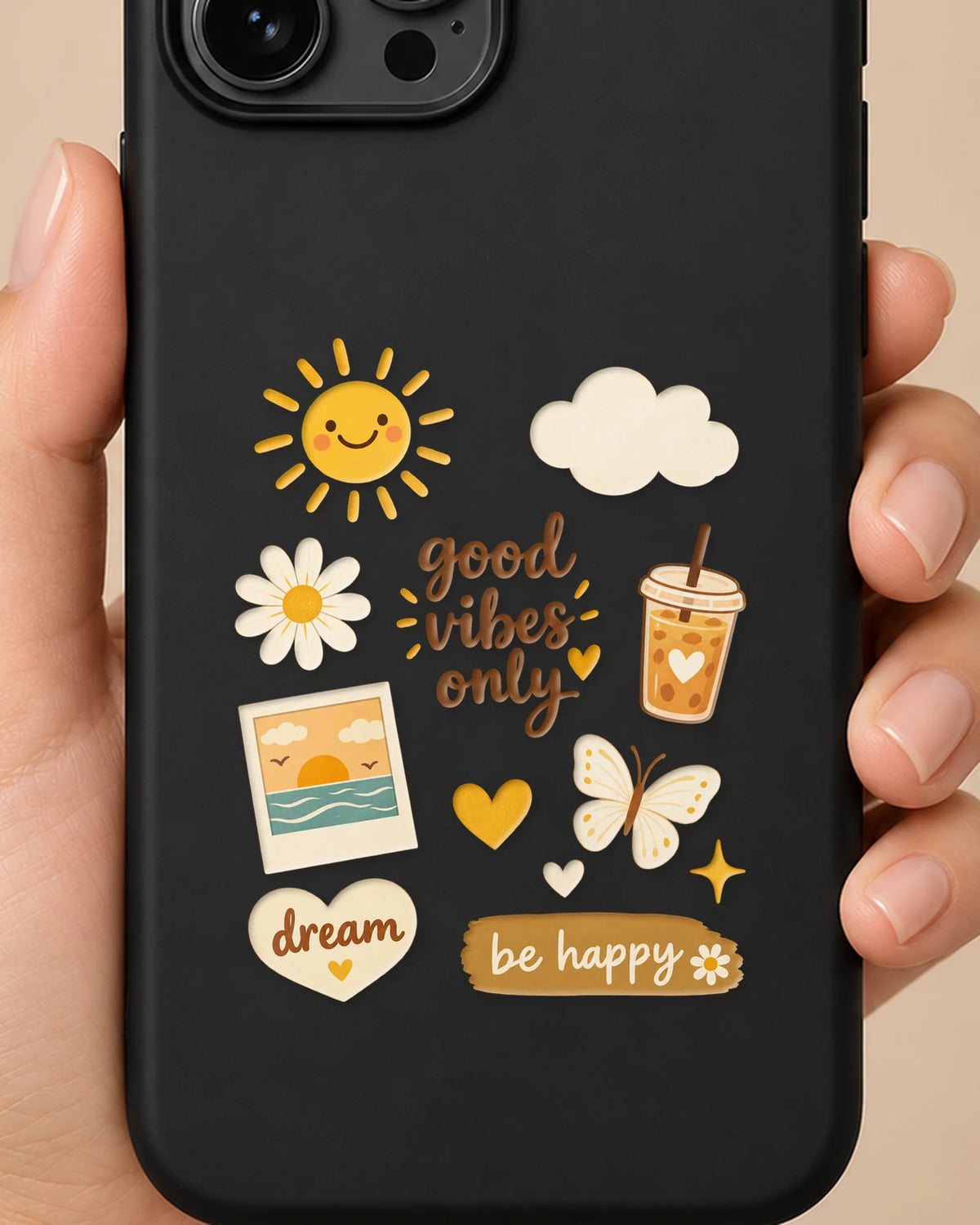 Good Vibes Only phone case close-up