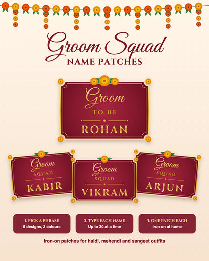 Groom Squad name patches: customised iron-on patches