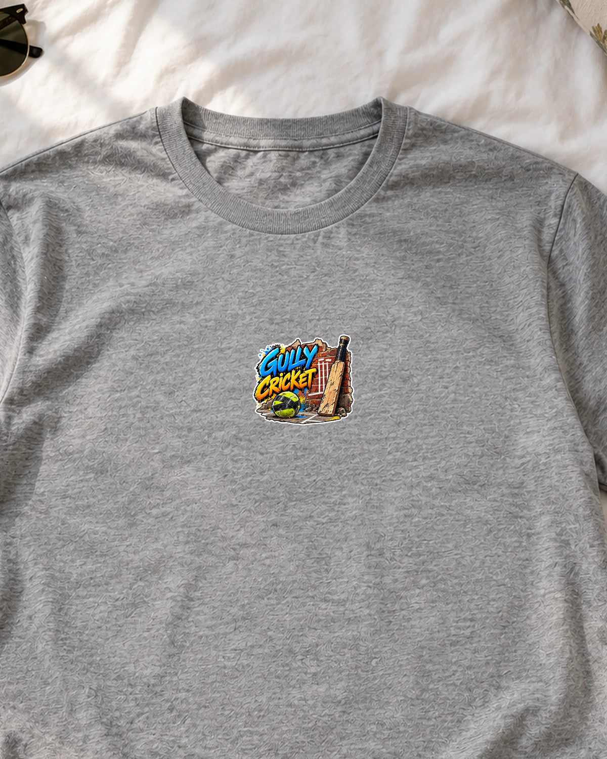 Gully Cricket iron-on patch on clothes