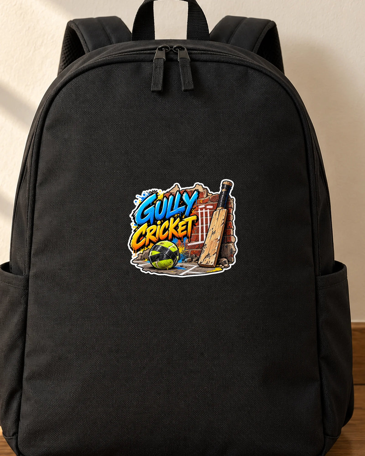 Gully Cricket iron-on patch on clothes