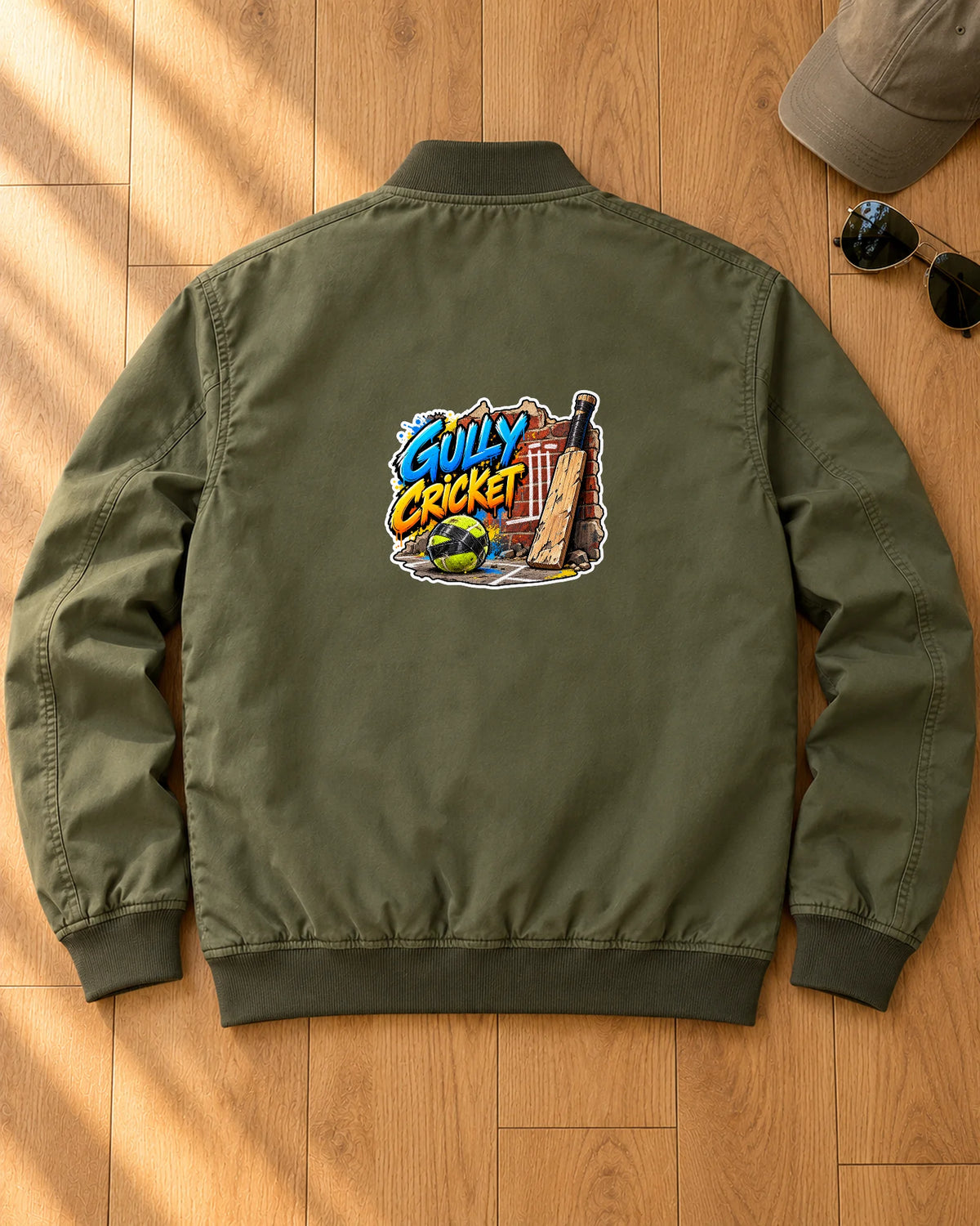 Gully Cricket iron-on patch on clothes