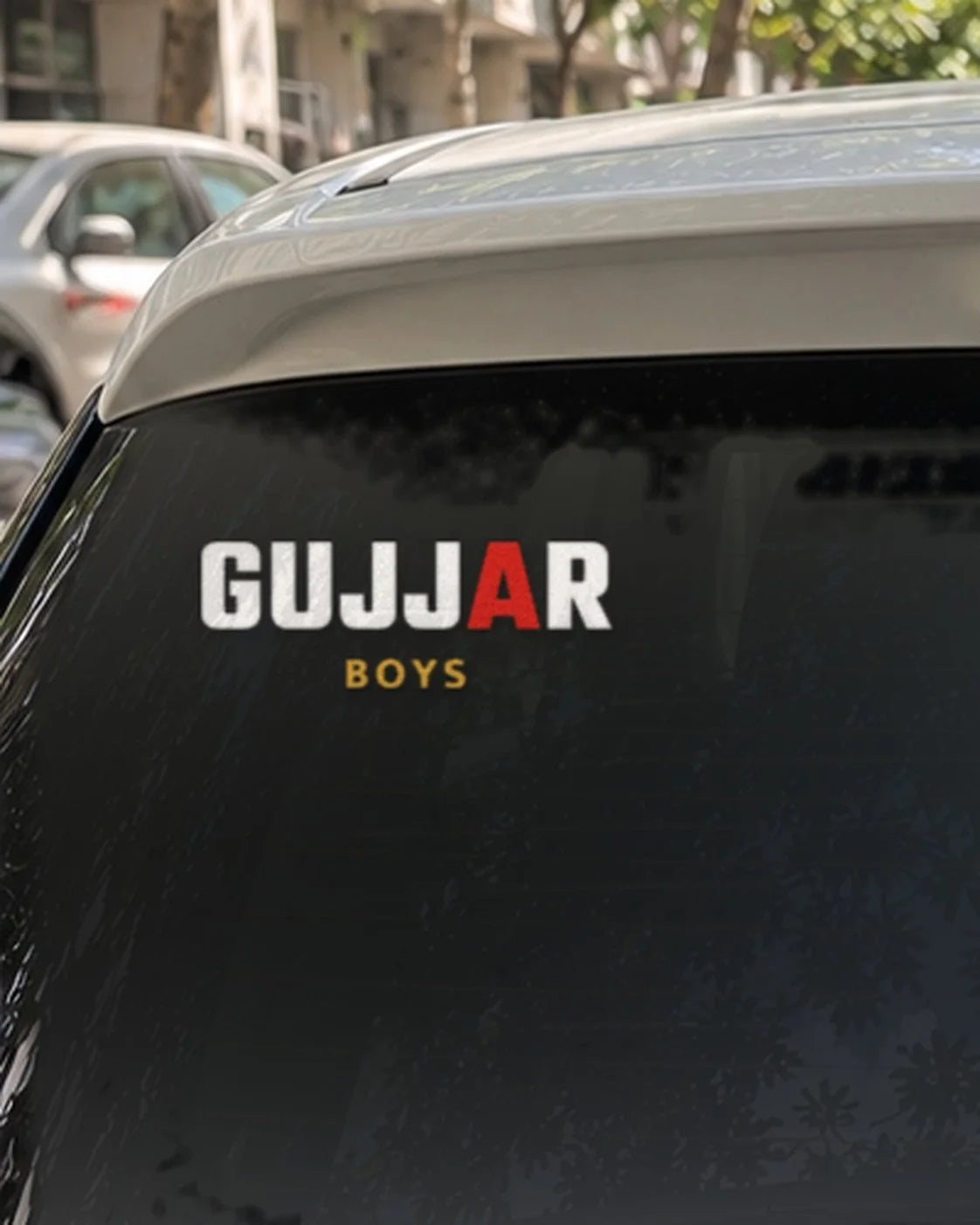 Gurjar car patch on a car rear glass